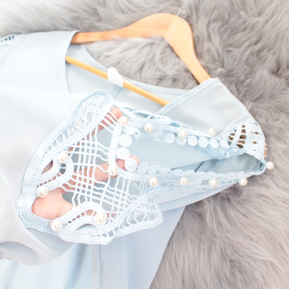 Powder Blue Pearl Open Sleeve Tunic Blouse 1XL